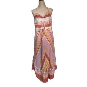 BY ANTHROPOLOGIE Striped Midi Sundress Sz 12 Pastel Soft Girl Hanky Hem Tie